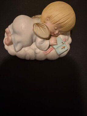 Vintage Hand Painted Biscuit Porcelain Sleeping Baby Angel Figurine